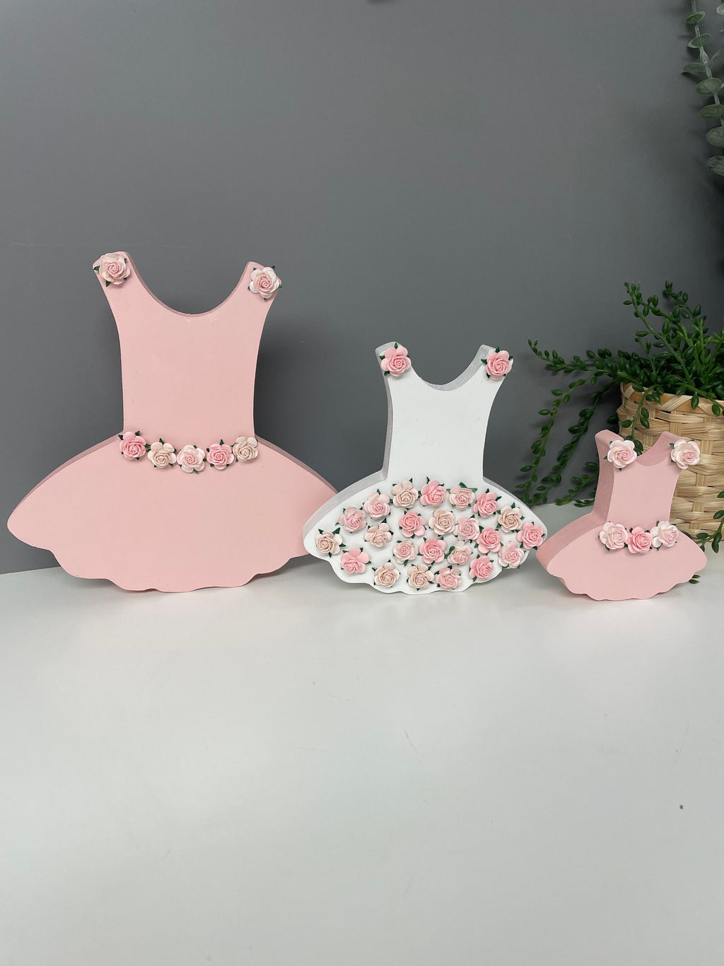 Ballet dresses, wooden ballet decor, girls nursery decor, ballet baby gift, flower nursery decor, ballet shelfie.