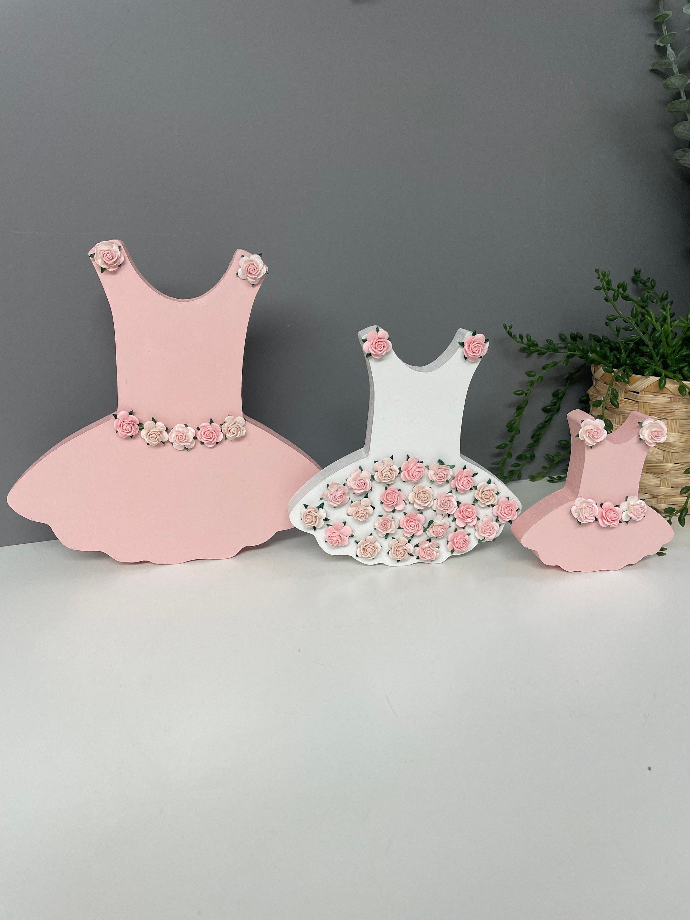 Ballet dresses, wooden ballet decor, girls nursery decor, ballet baby gift, flower nursery decor, ballet shelfie.
