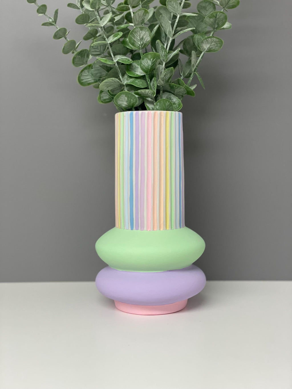 Handpainted Ceramic Vase: Pastel Rainbow Stripe Flower Vase