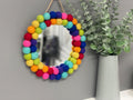 Small Pom Pom mirror, circle mirror, playroom decor, nursery decor, rainbow mirror