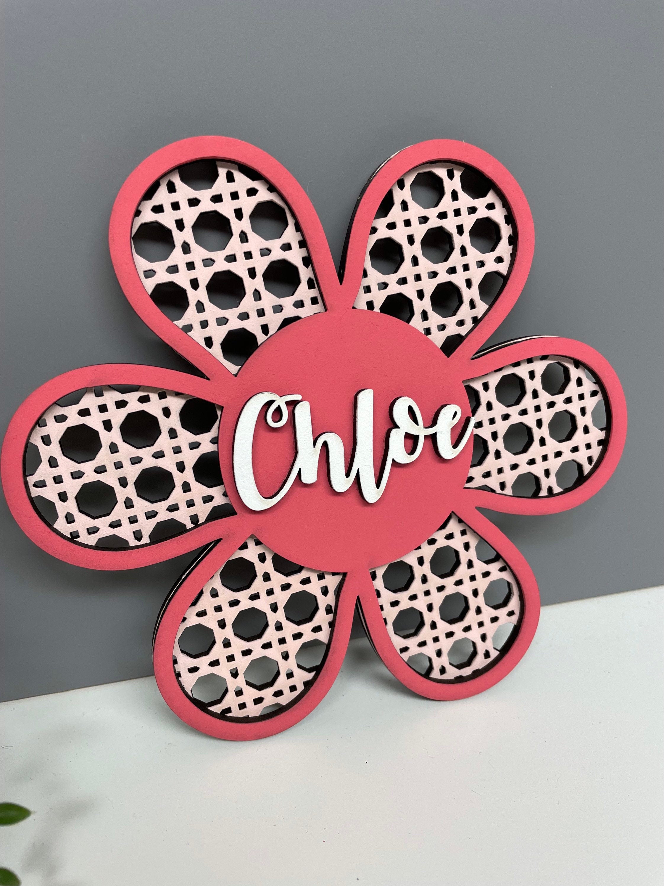 Rattan style wall flower - personalised wall decor - name flower - nursery decor - childrens door sign - flower name plaque