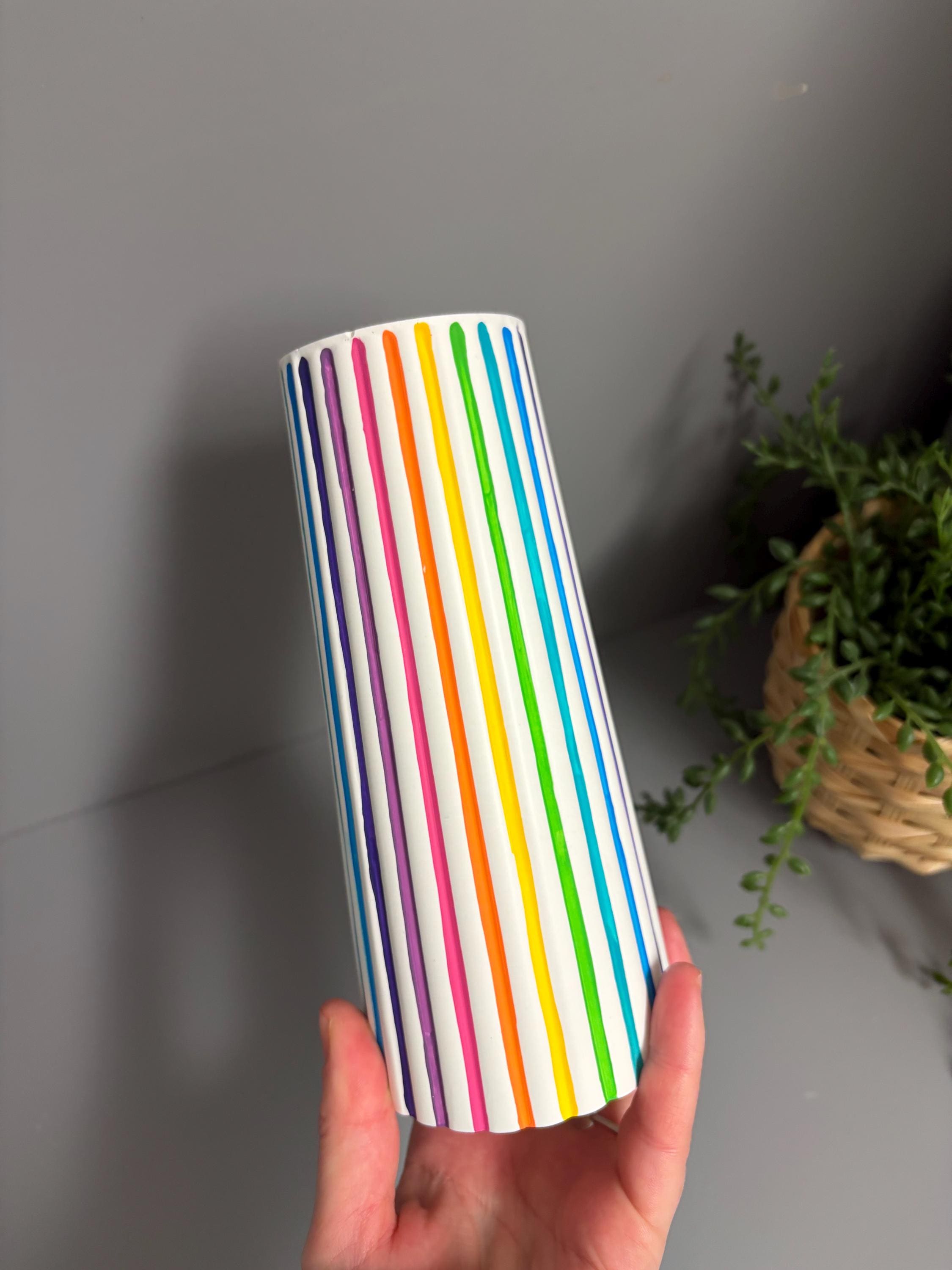 Jesmonite eco resin rainbow stripe vase.